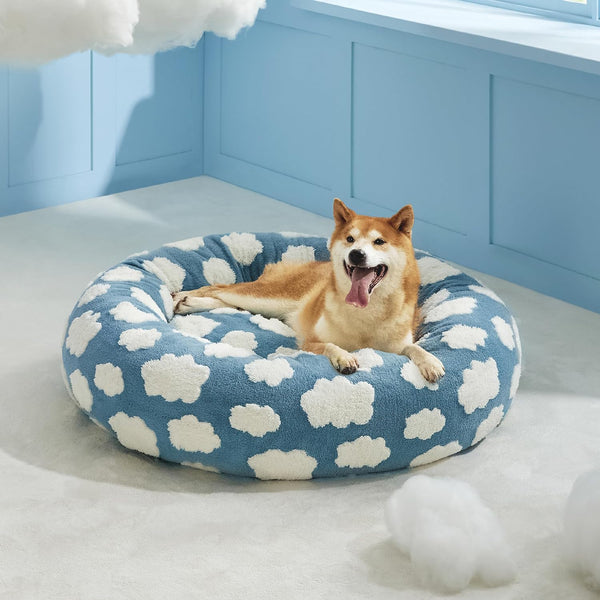 Lesure Calming Donut Cat Bed – Modern Round Plush Pet Bed for Cats & Small Dogs, Anti-Slip & Shaggy Jacquard
