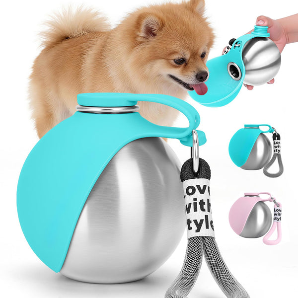 Dog Water Bottle with Removable Silicone Bowl